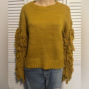 Cool Blue B side S M mustard yellow fringe sleeve sweater NWT